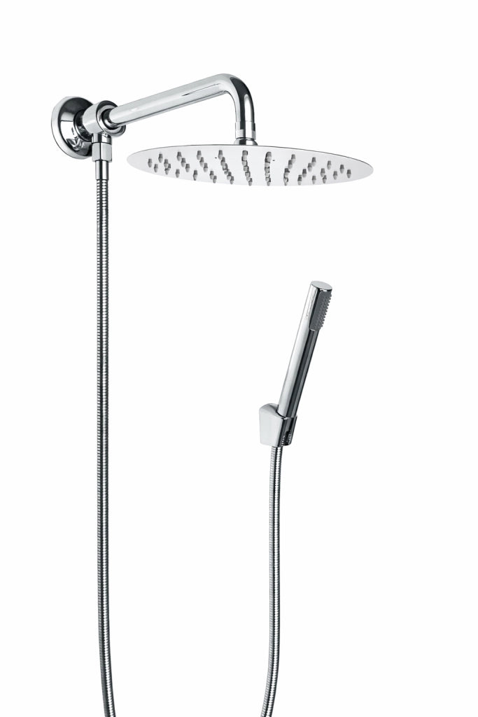 Kit set doccia deviatore a pressione con doccetta tonda, soffione 20 cm braccio 30 cm