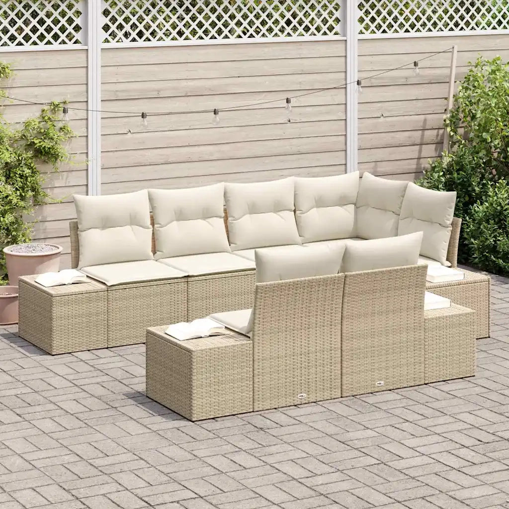 Set Divano da Giardino 7 pcs Beige e Crema polyrattan