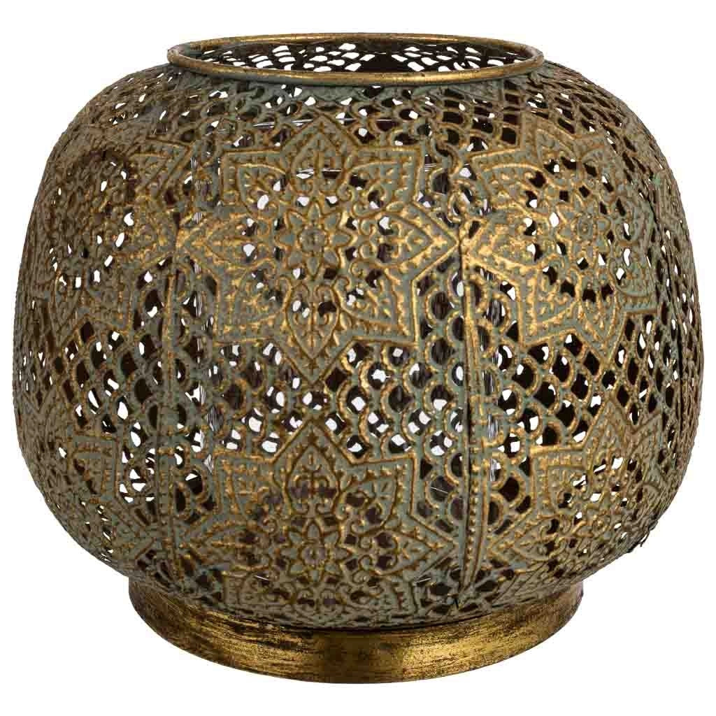 Portacandele in metallo dorato 20,5x20,5x16h cm