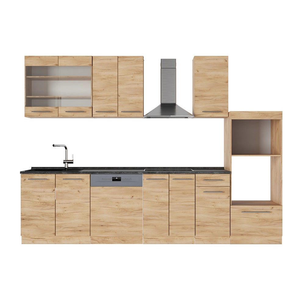 Cucina componibile Fame-Line Rovere dorato/Rovere dorato 300 cm con armadio alto, PL Antracite Vicco