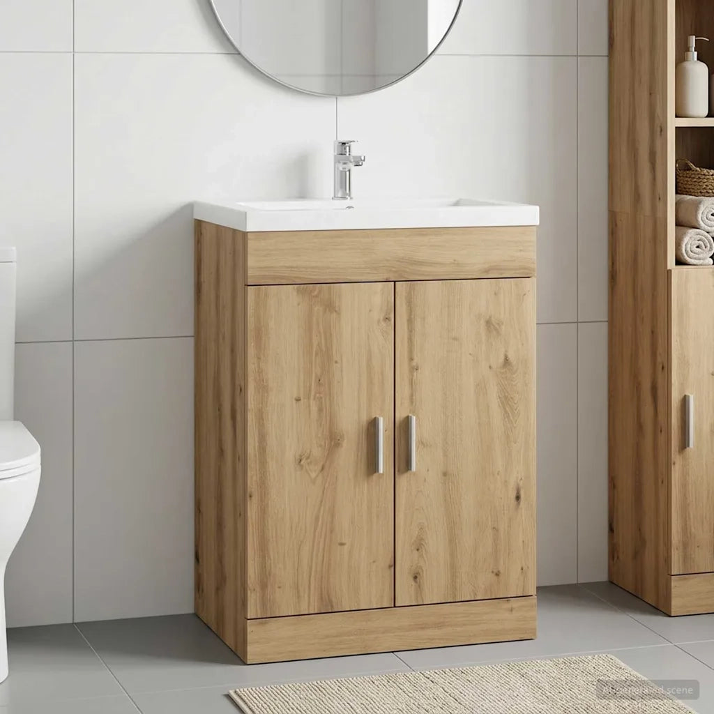 Mobiletto da Bagno Sotto Lavabo Rovere Artigianale 890687