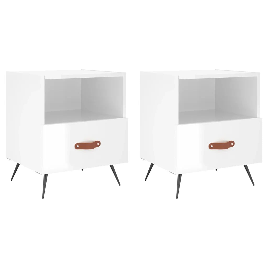 Comodini 2 pz Bianco Lucido 40x35x47,5 cm in Legno Multistrato