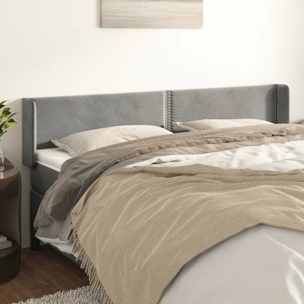 Testiera | Testata ad Orecchio Grigio Chiaro 203x16x78/88 cm in Velluto