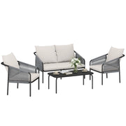 Set da Giardino in Rattan 4 Pezzi con Divano, Poltrone, Tavolo, Khaki