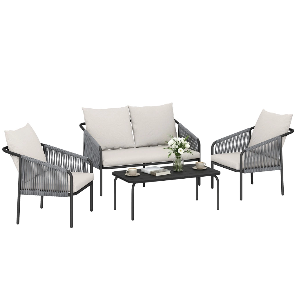 Set da Giardino in Rattan 4 Pezzi con Divano, Poltrone, Tavolo, Khaki