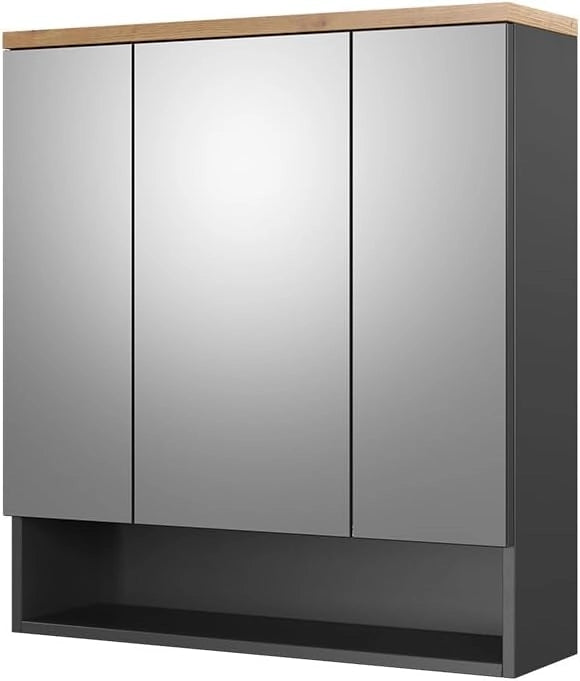 Specchio contenitore bagno Eden, Antracite, 70 x 77.5 cm, per montaggio a parete con suddivisione interna variabile