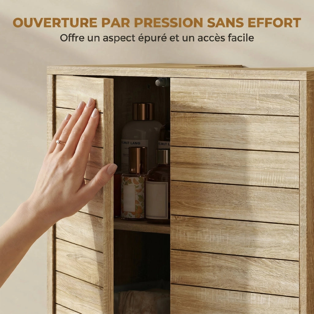 Mobiletto Sottolavabo a Forma U con Ante a Doghe ¨C zephmum ¨C Naturale 60x30x60 cm