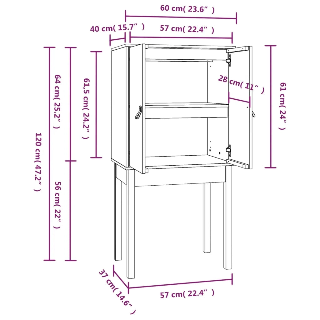 Credenza-Buffet-Armadio da cucina Grigia 60x40x120 cm in Legno Massello di Pino