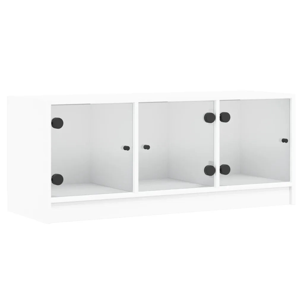 Mobile Porta TV con Ante in Vetro Bianco 102x37x42 cmcod mxl 111276