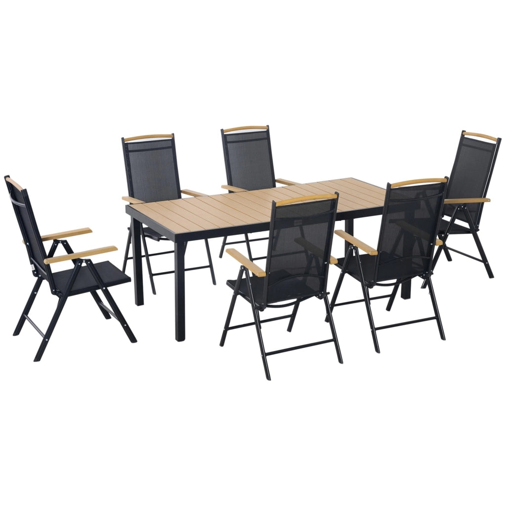 Set Tavolo e 6 Sedie da Giardino Pieghevoli in Texteline Nero