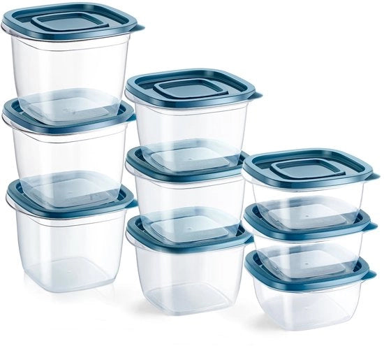 9 contenitori in plastica rettangolari con coperchi, set di contenitori, contenitori per la conservazione degli alimenti, contenitori per alimenti, contenitori in plastica per alimenti.
