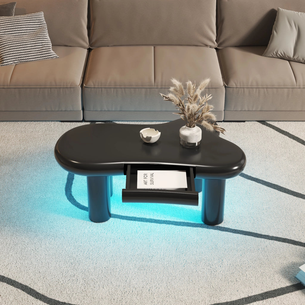 Tavolino da Salotto a Forma di Nuvola con LED e Cassetto ¨C Xylo ¨C MDF Nero