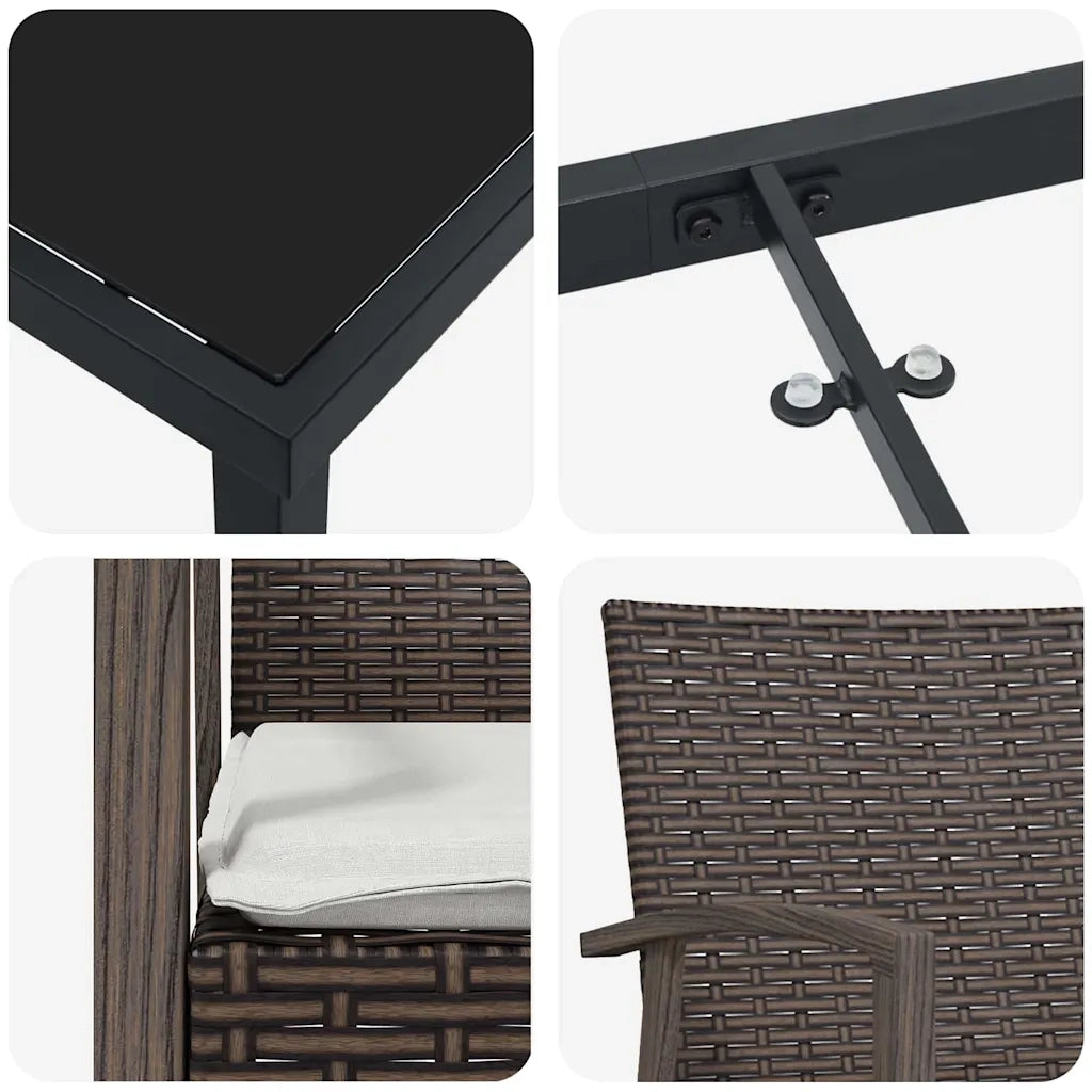 Set da Pranzo per Giardino 5 pcs Marrone e Nero Rattan in PE 3379061