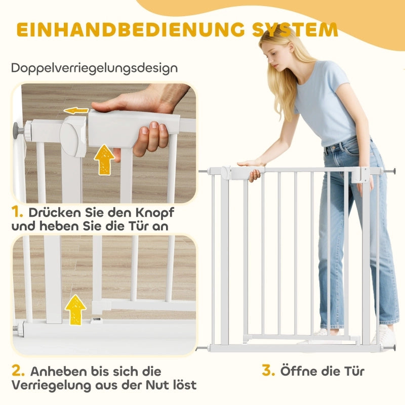 Cancelletto di sicurezza per scale, senza foratura, con chiusura automatica per bambini, cucina, scale, 76-82 x 76 cm, bianco