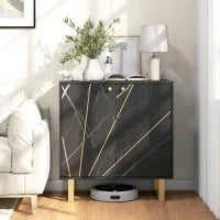 Credenza da Archiviazione con 2 Porte e Ripiano Regolabile, Piedini in Metallo, 76 x 35 x 77 cm, Marmo e Nero
