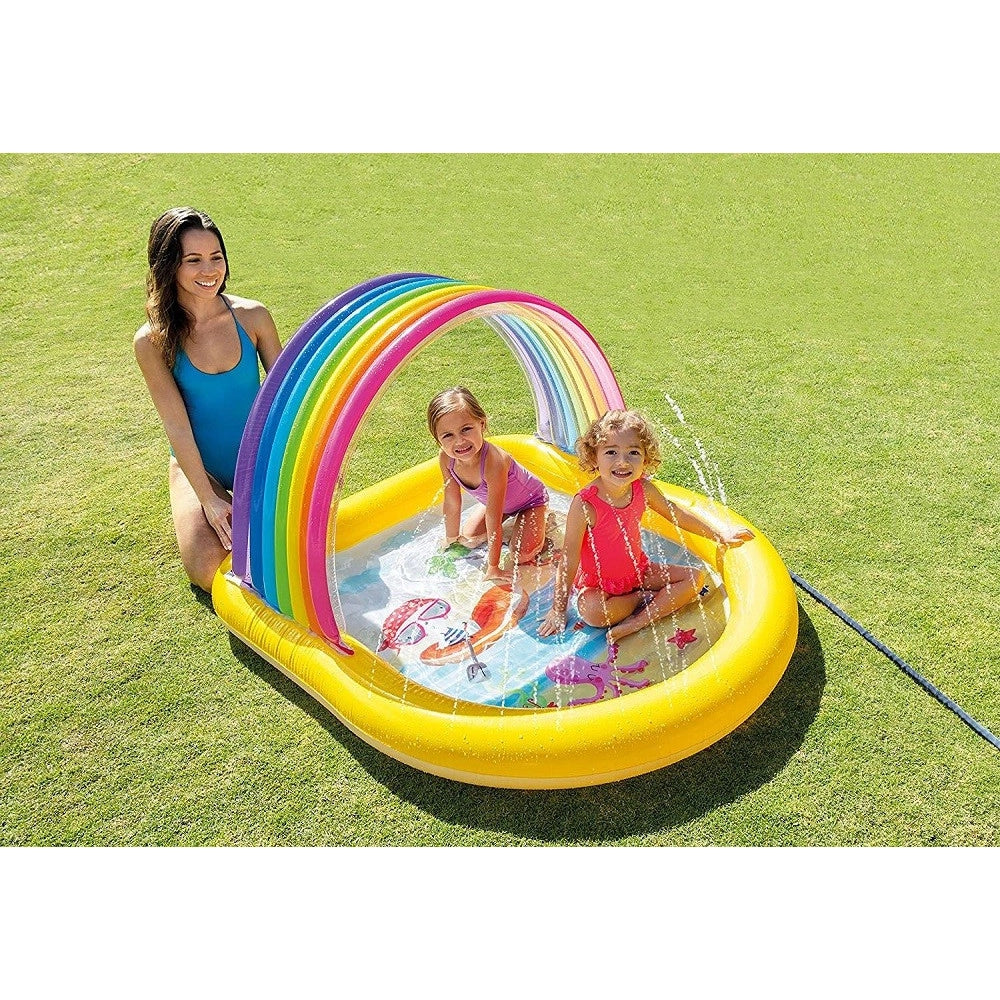 Trade Shop - Piscina Gonfiabile Baby 2+anni Arcobaleno 147x130x86cm Con Spruzzi Parasole 57156 -
