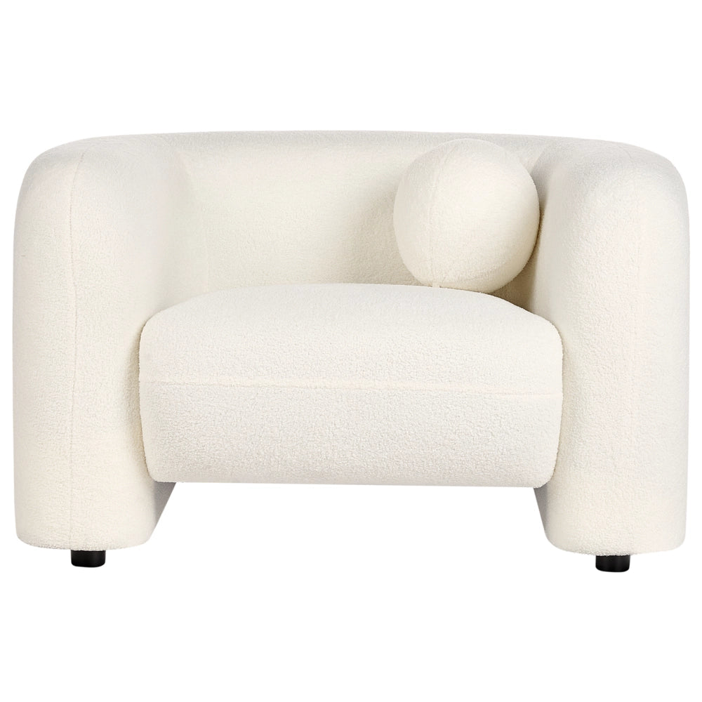 Set da salotto composto da divano e poltrona in bouclè bianco 4 posti con cuscini aggiuntivi stile glamour retrò soggiorno