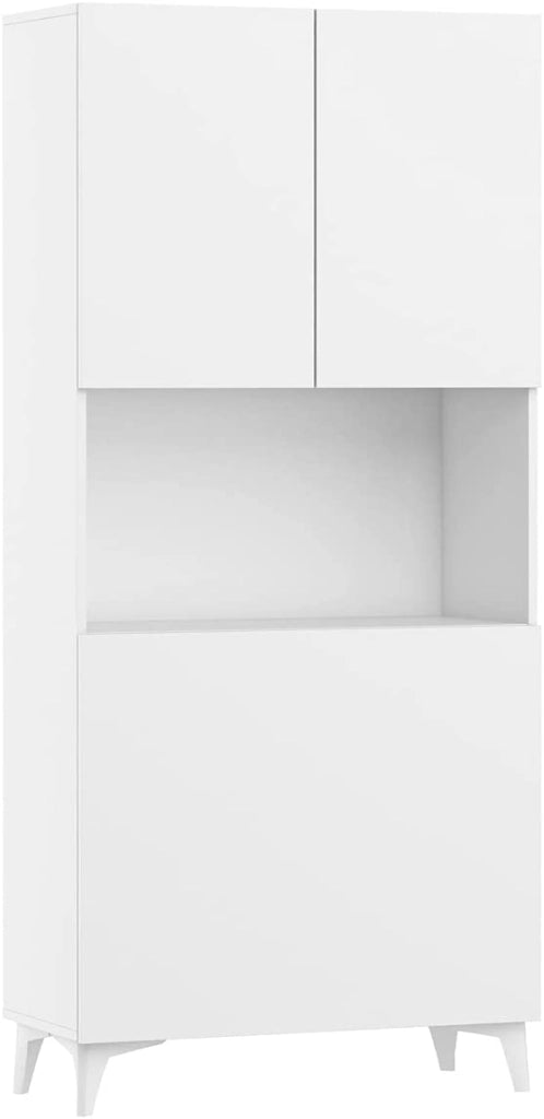 MOBILE SCRIVANIA COMPUTER LIBRERIA MEGAN H175x80x36cm BIANCO LUCIDO
