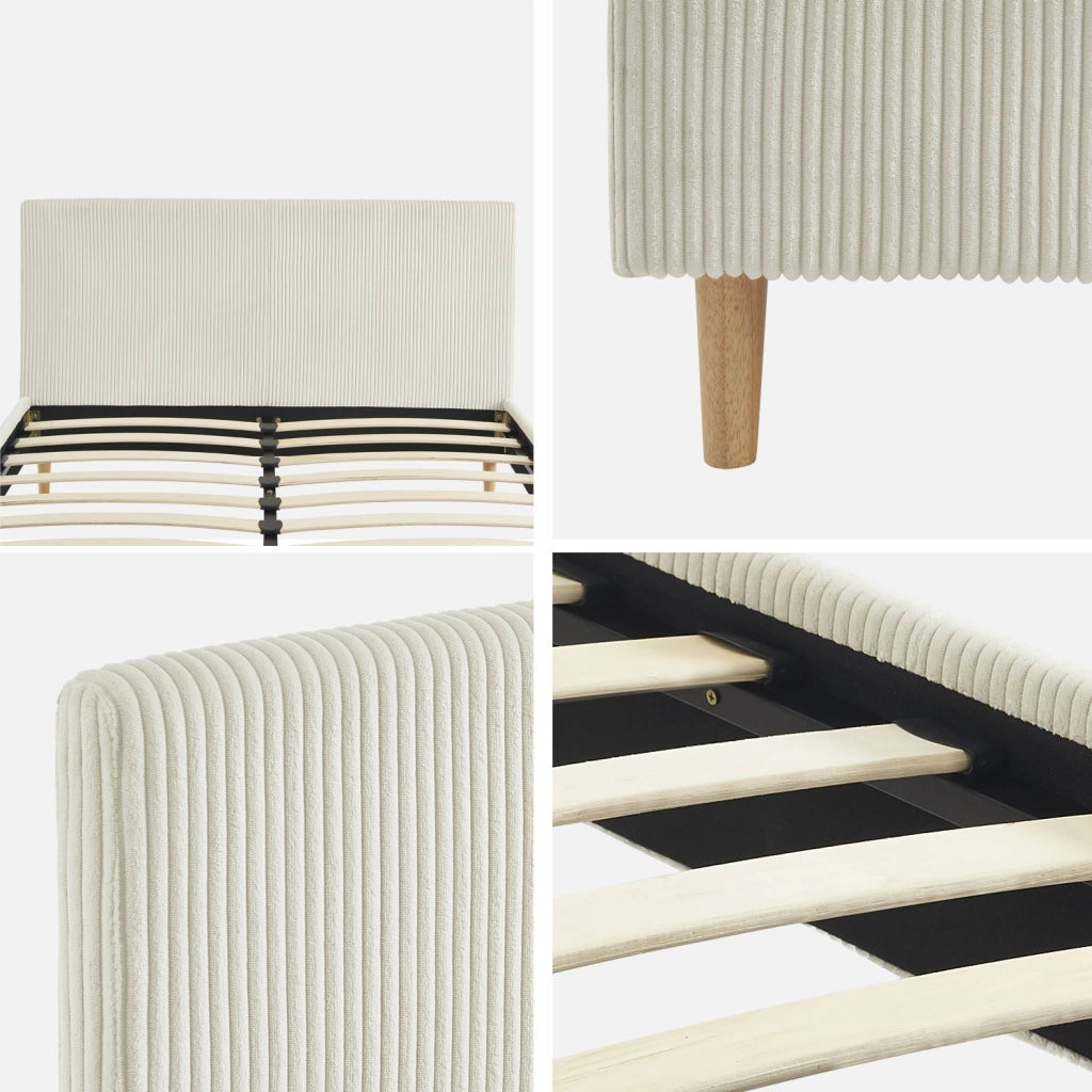 Struttura letto con rete a doghe e testiera 140x190cm, velluto a coste