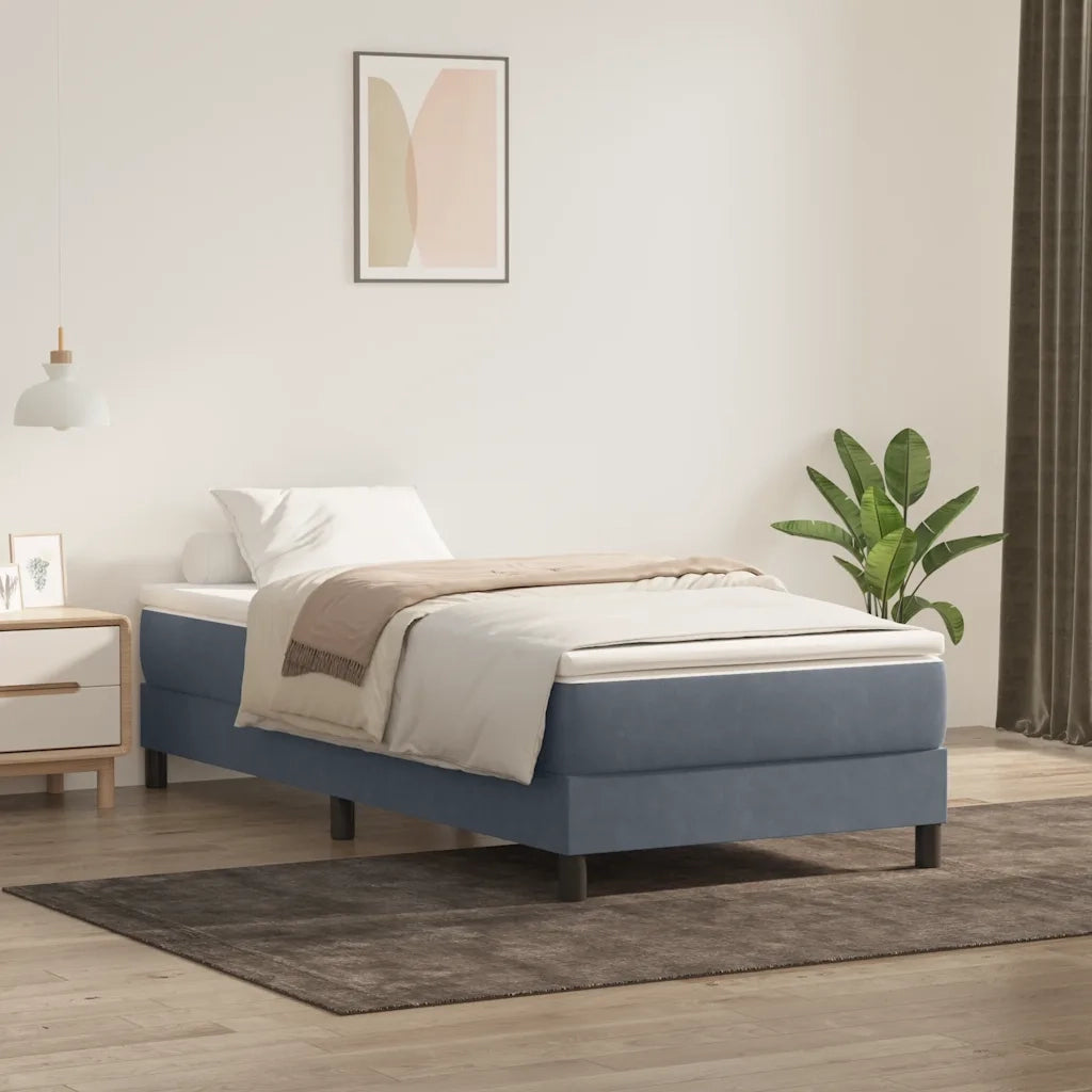 Giroletto a Molle con Materasso Grigio Scuro 90x220 cm Velluto