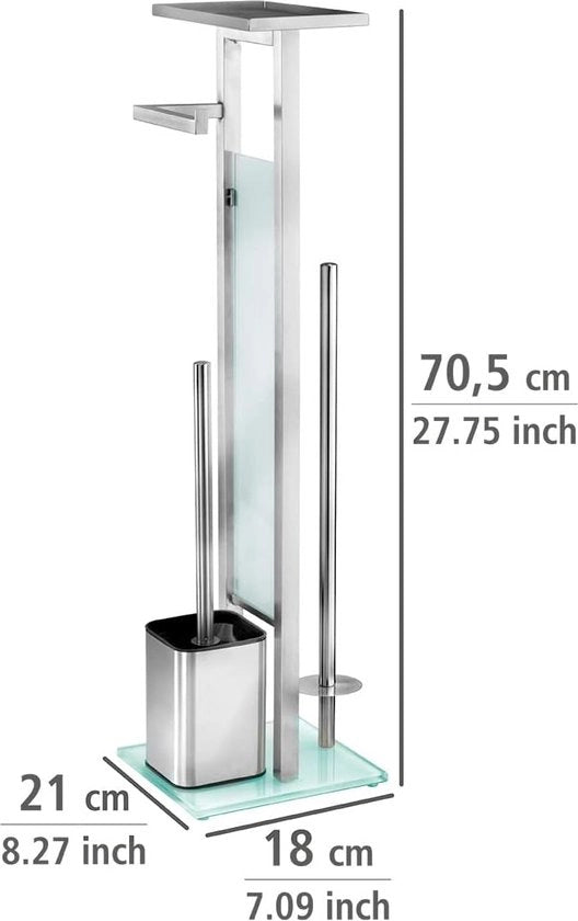 Set di toilette in piedi con piastra, di acciaio inox, contenitore per carta igienica e spazzolino, contenitore per riserva, vetrata in vetro resistente, 21 x 70,5 x 18 cm