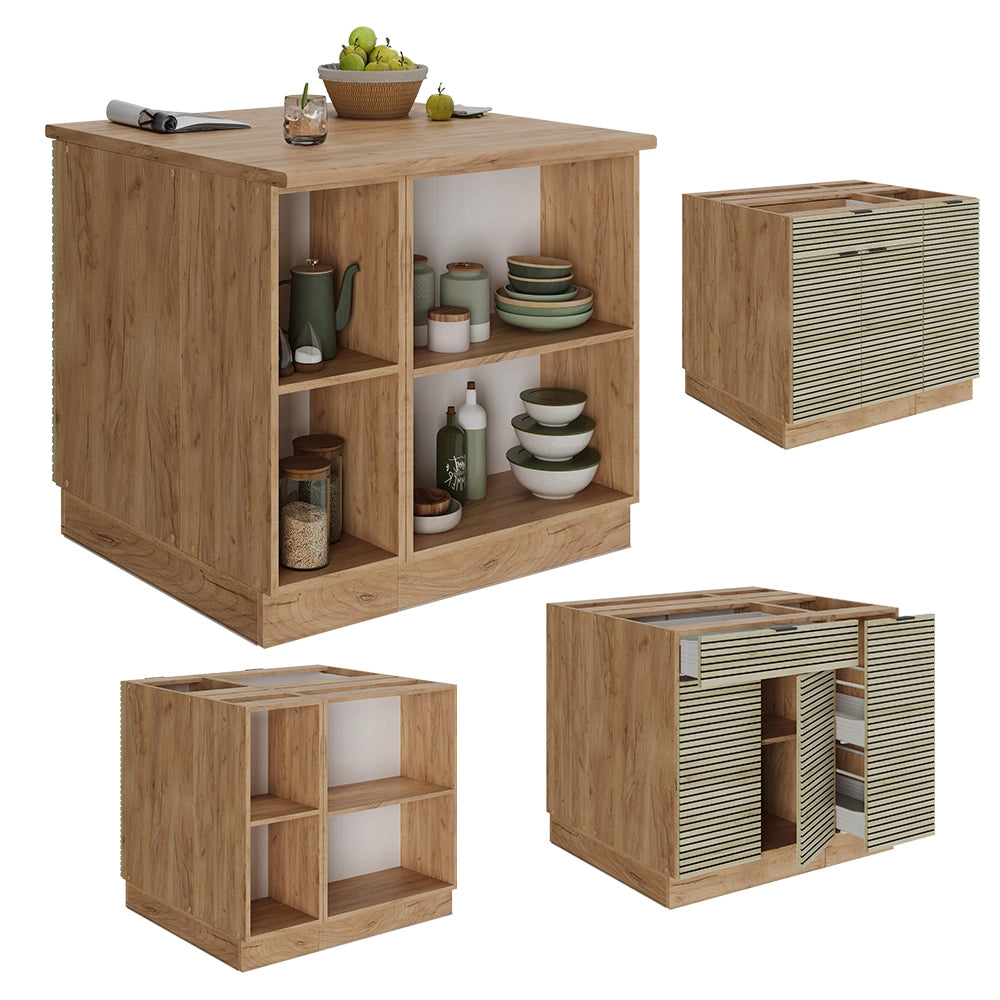 Isola cucina Fame-Line Pannello in quercia/Rovere dorato 90 cm con cassetto, senza piano di lavoro Vicco