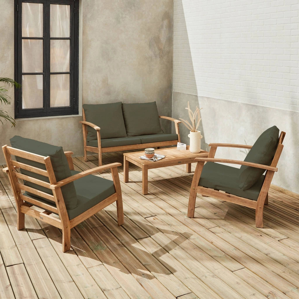 Salotto da giardino in legno, 4 posti, marrone naturale