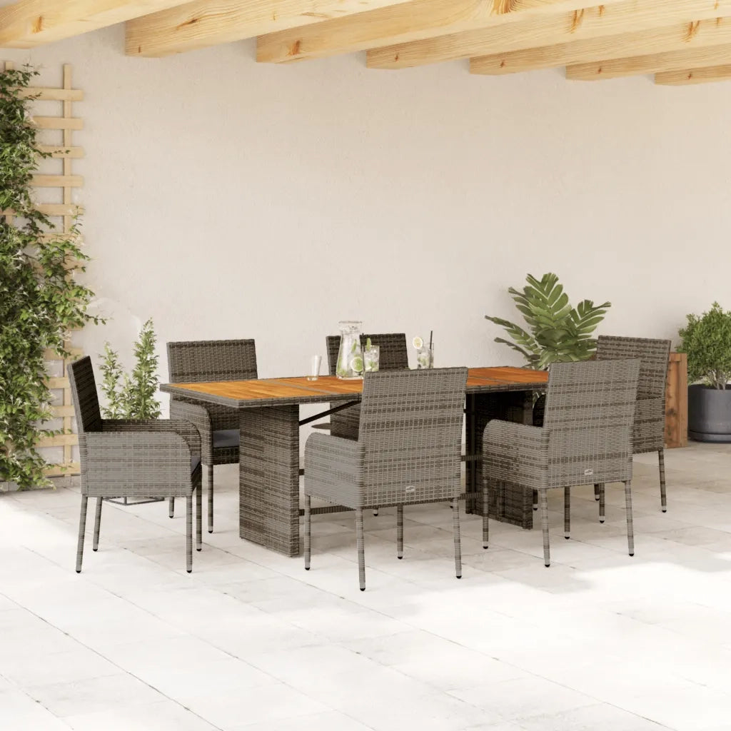 Set da Pranzo da Giardino 7 pz con Cuscini in Polyrattan Grigio