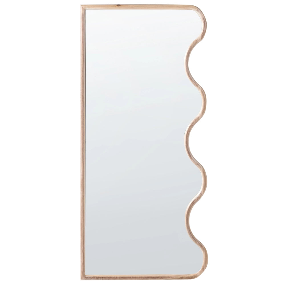 Specchio da parete in legno chiaro con cornice in paulownia e vetro 150 x 69 cm, pezzo d'arredo decorativo irregolare da parete in stile moderno