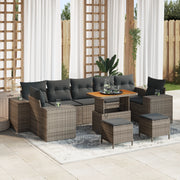 Set Divano da Giardino in 10 pezzi con Cuscini Grigio Polyrattan