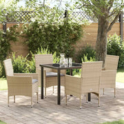 Set da Pranzo per Giardino con cuscino 5 pcs Beige polyrattan