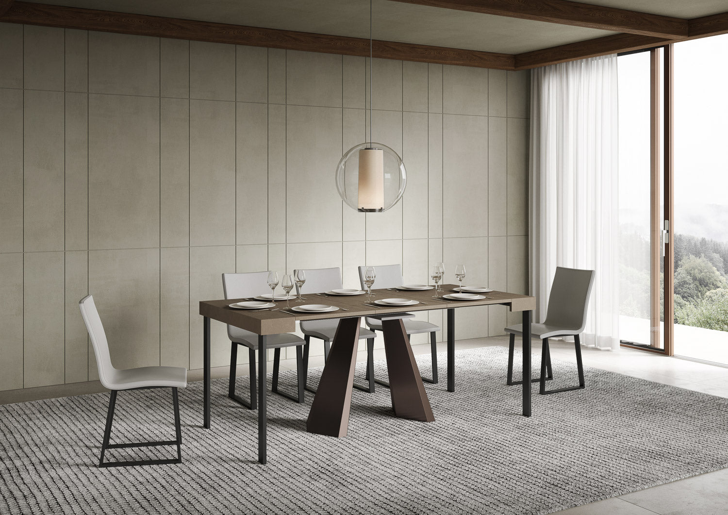 Consolle Allungabile 90-300x40x77 cm Diamante Tortora Telaio Orso