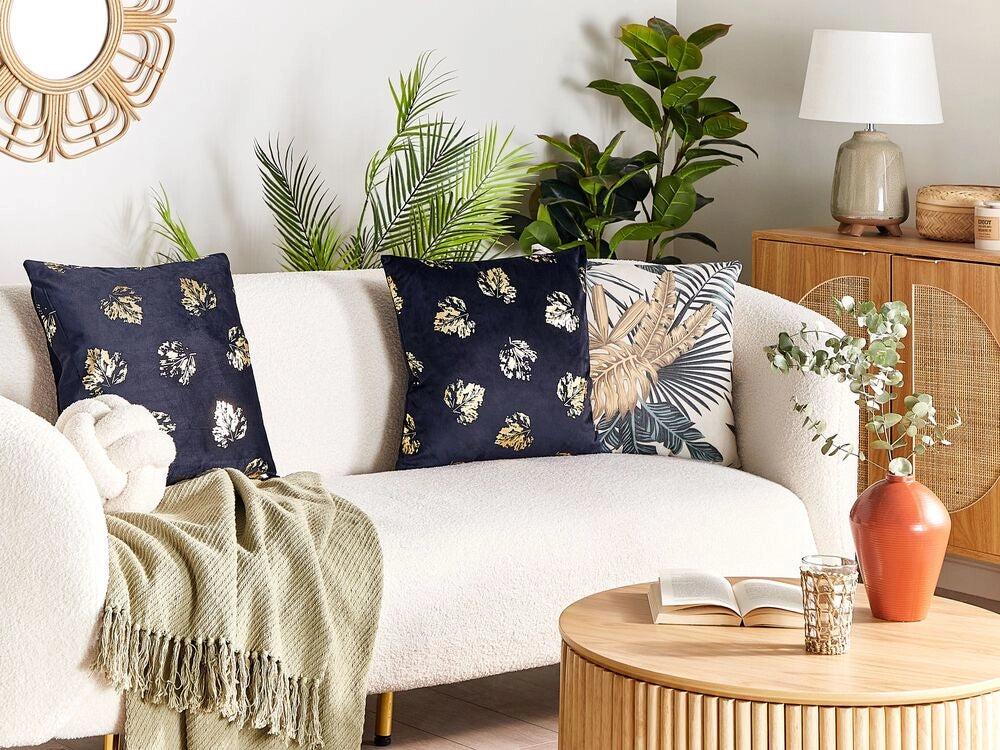 Set di 2 cuscini decorativi in velluto nero con motivo a foglie 45 x 45 cm Stampa in lamina d'oro Accessori decorativi
