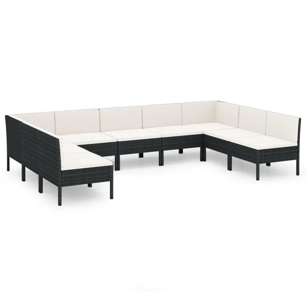 Set Divani da Giardino 9 pz con Cuscini in Polyrattan Nero cod mxl 38492