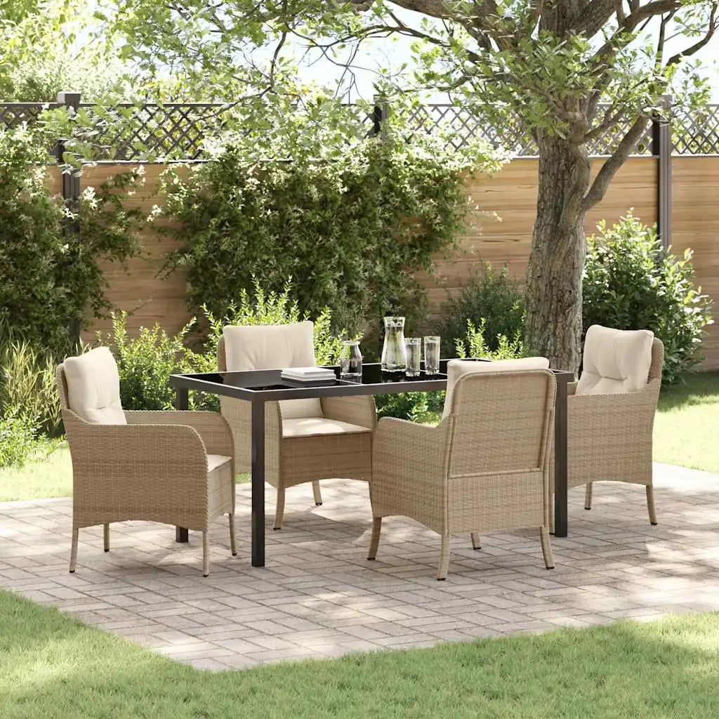 Set da Pranzo per Giardino con cuscino 5 pcs Beige polyrattan 3380172