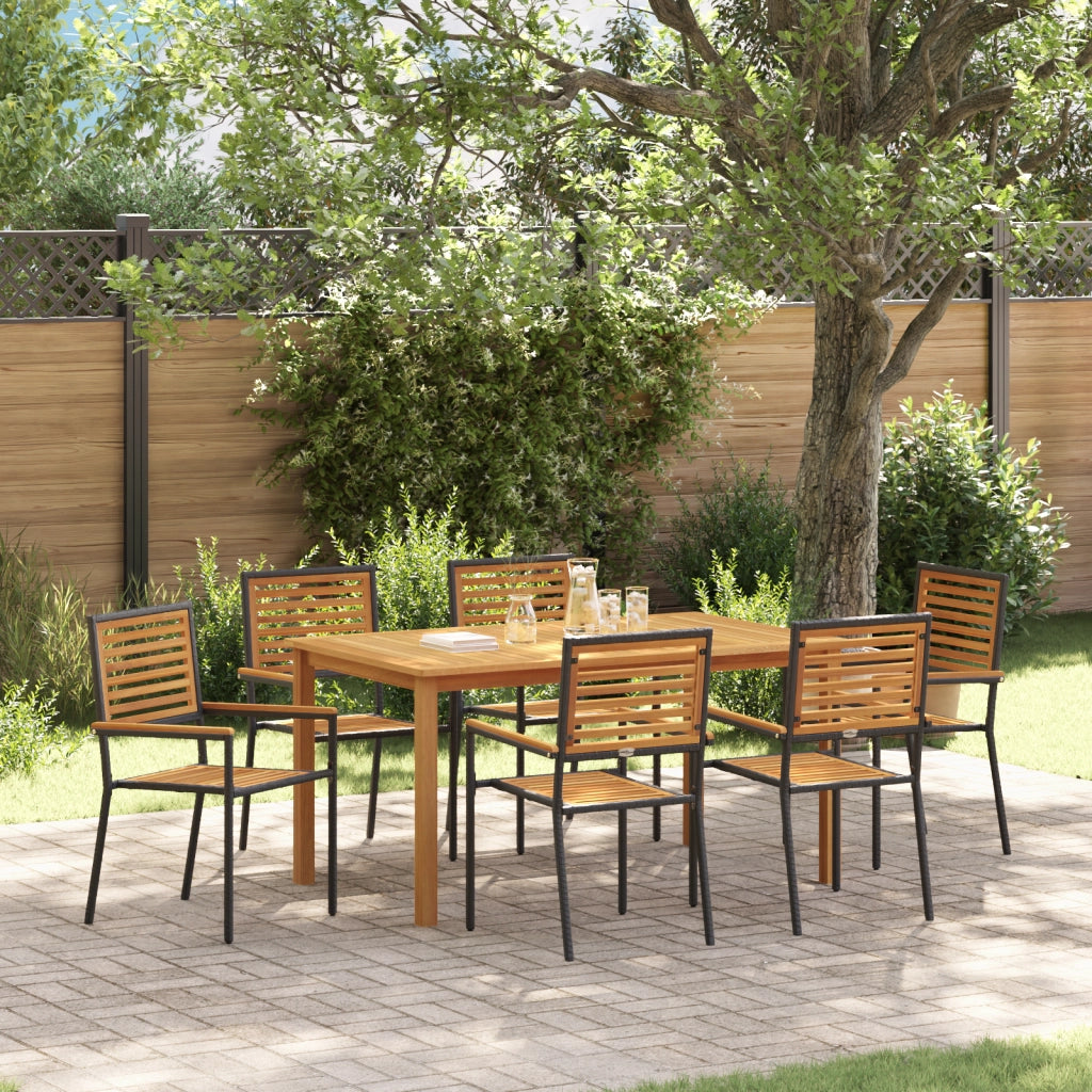 Set da Pranzo da Giardino  7 Pezzi in Polyrattan Nero Acacia