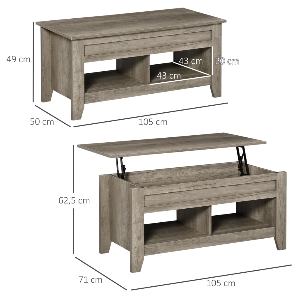 Tavolino da salotto con ripiano sollevabile e ripiani nascosti ¨C zephmum ¨C effetto quercia chiaro 105x50x49-62.5 cm