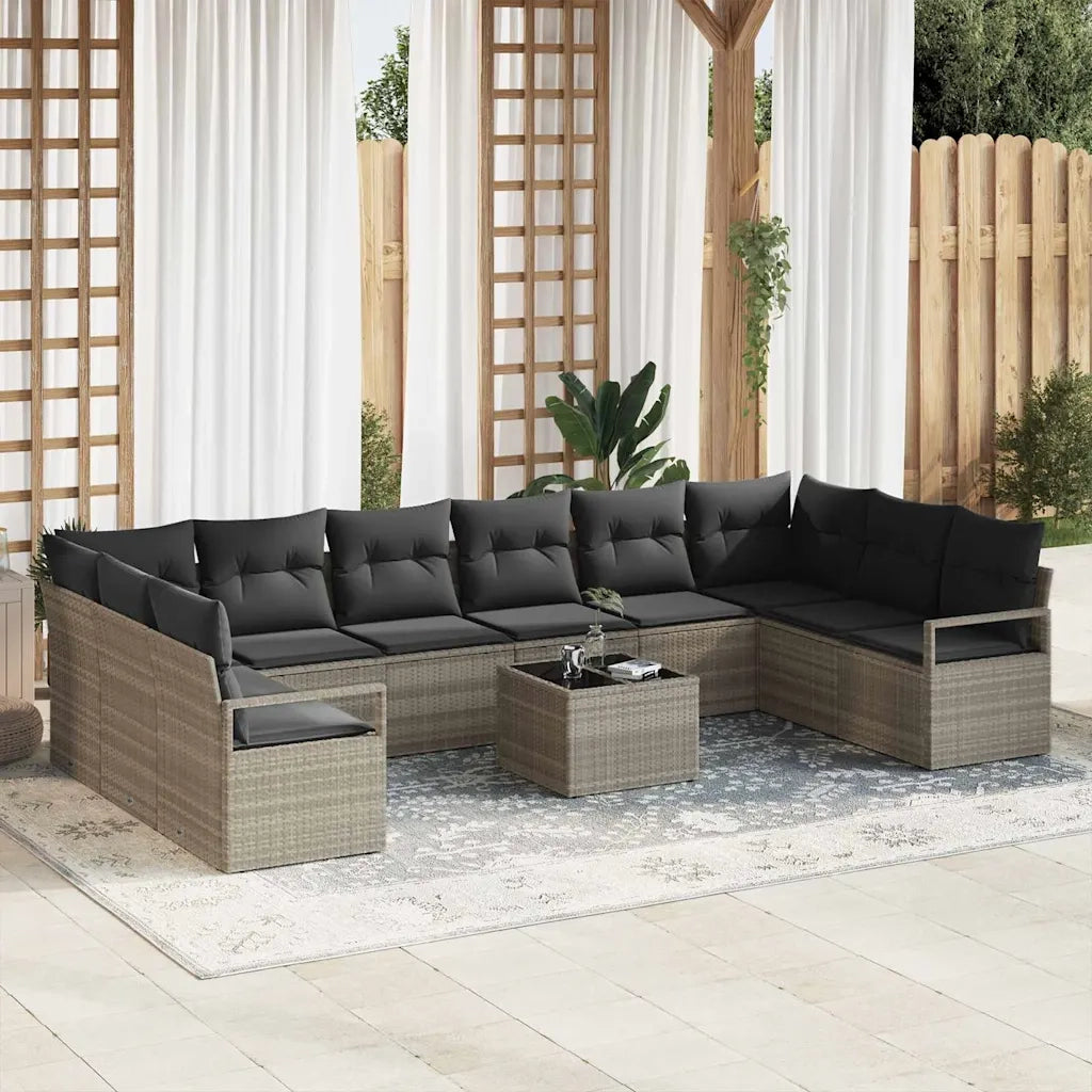 Set di divani con cuscino 11 pcs Grigio chiaro polyrattan