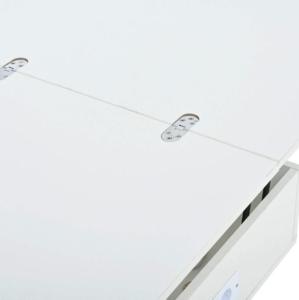 Tavolino da salotto elevabile e allungabile 100 x 50 cm; con vano contenitore; LED; USB e Type-C; bianco