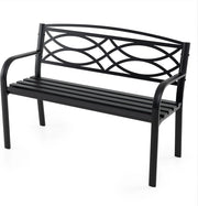 Panca da Esterno in Metallo, Panchina da Giardino 2 Posti con Braccioli, Schienale Ergonomico e Seduta a Doghe, Resistente agli Agenti Atmosferici, Panca da Terrazza, Parco, Cortile, Nero