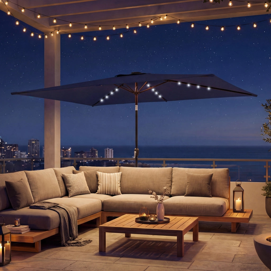 Tenda da Sole con 24 Luci LED Solari ¨C zephmum ¨C Blu Scuro 2.9x2.5 m