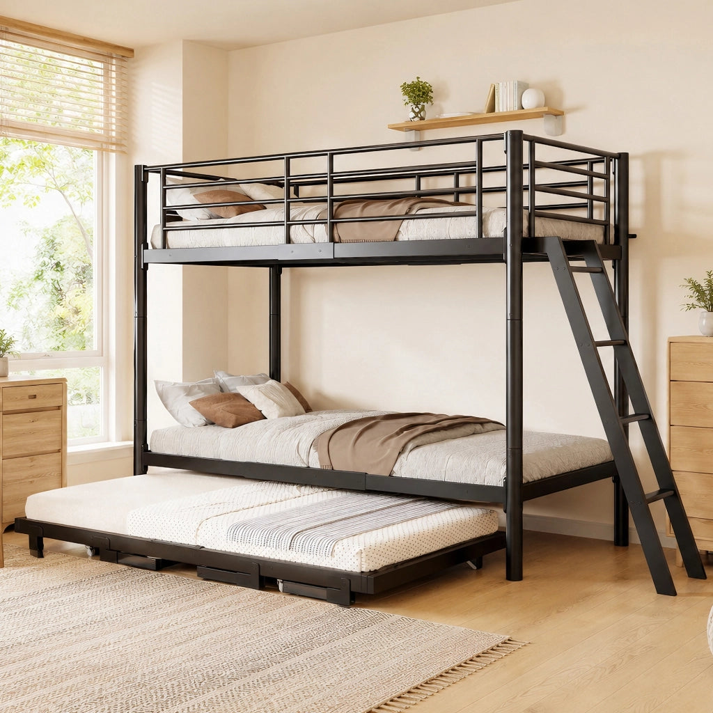Letto a castello con letto estraibile 90x200 cm; estendibile a 180x200 cm; nero