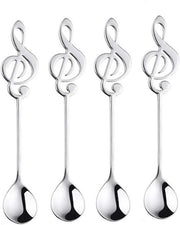 Set di 4 cucchiai da dessert con decorazione a forma di campanello musicale per caffè - Argento