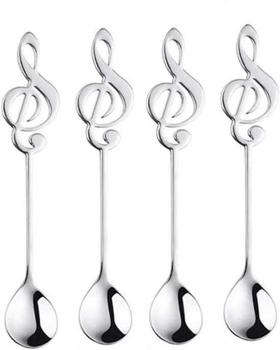 Set di 4 cucchiai da dessert con decorazione a forma di campanello musicale per caffè - Argento