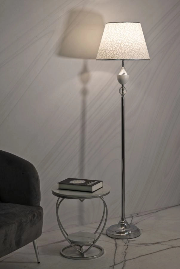 Lampada da Terra Kody Ø40x158 cm in Ferro e Tessuto Argento e Bianco