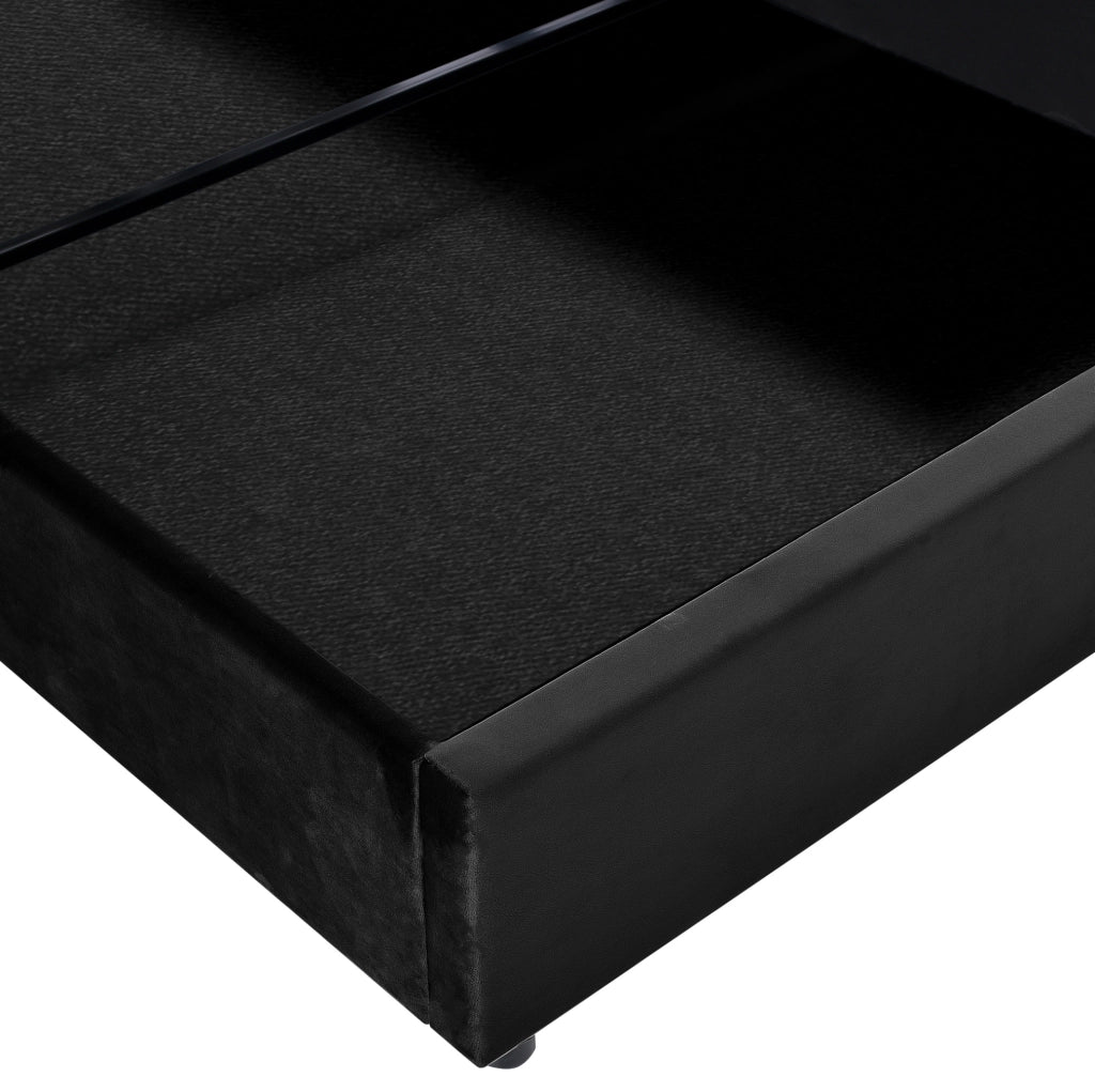 Letto imbottito 140x200 cm con contenitore e testiera regolabile; nero