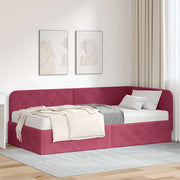 Cornice del letto ad angolo Rosso Vino 90 x 190 cm Velluto