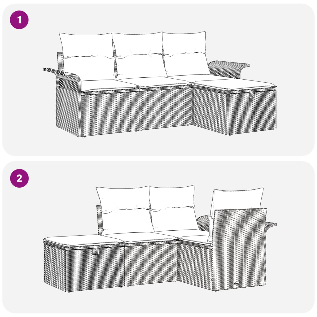 Set Divano da Giardino a 4 Pezzi con Cuscini Grigio Polirattan