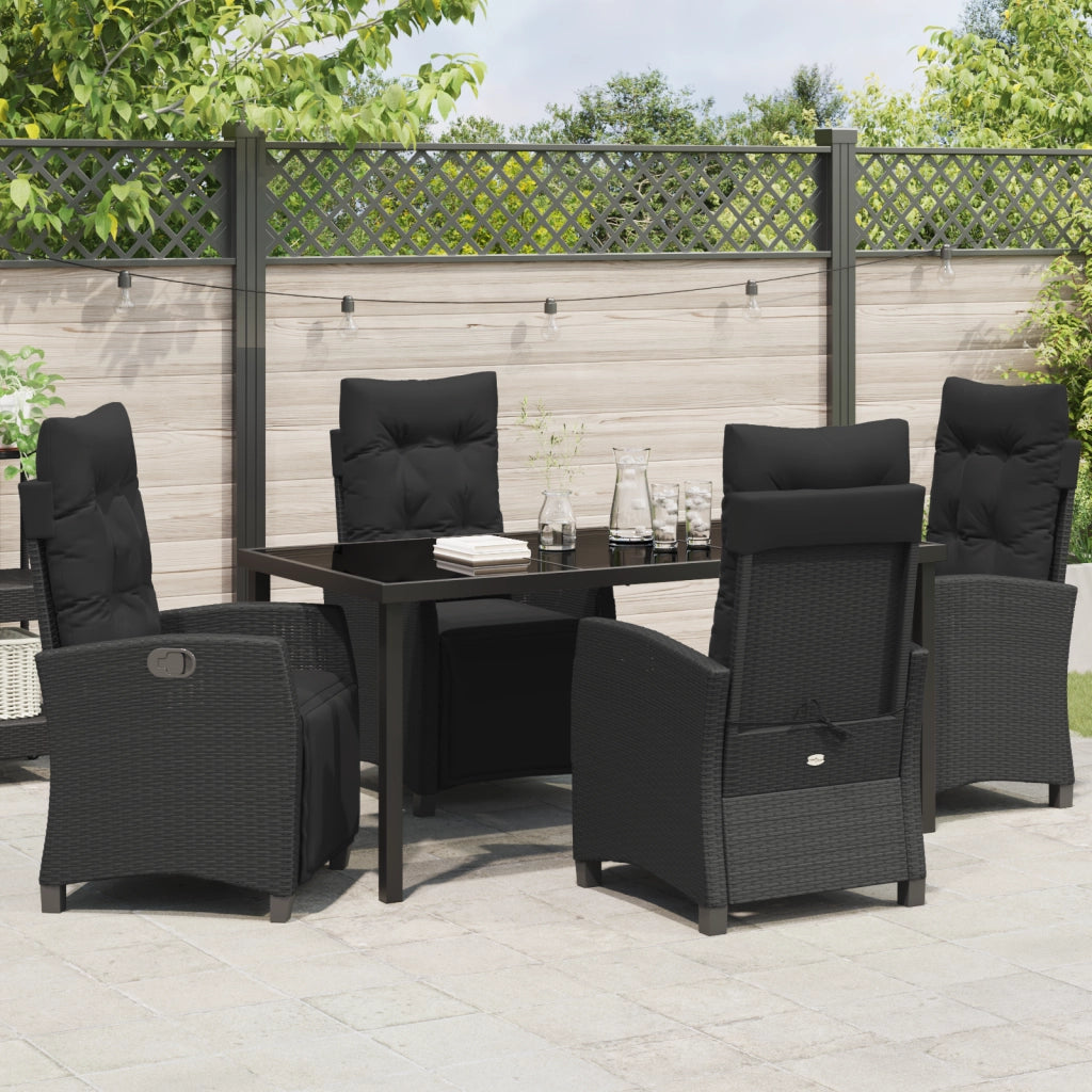 Set da Pranzo da Giardino 5 Pezzi Nero in Rattan Polimerico