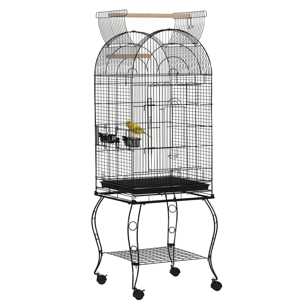 Gabbia per Uccelli con Supporto e Ruote ¨C Zephmum ¨C Nero 51x51x153 cm